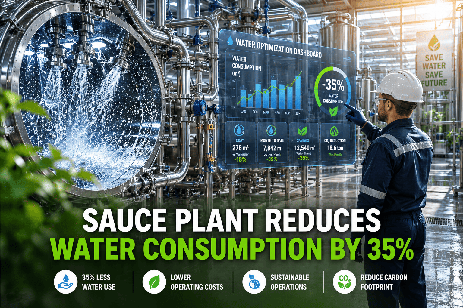 sauce-condiment-plant-water-consumption-35-percent-cip-oxmaint